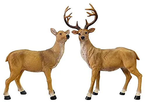 XTAPAN 20.5" Resin Standing Buck & 14.2" Resin Doe Deer Statues Figurine Sculpture Lawn Ornaments Yard Art Garden Statues and Figurines Outdoors Decorations for Home Office Decor Housewarming