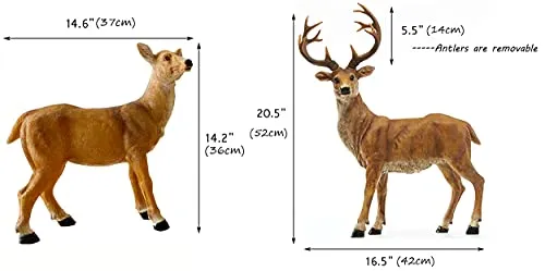 XTAPAN 20.5" Resin Standing Buck & 14.2" Resin Doe Deer Statues Figurine Sculpture Lawn Ornaments Yard Art Garden Statues and Figurines Outdoors Decorations for Home Office Decor Housewarming